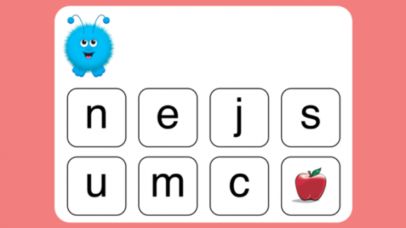 Image containing random letters and an apple