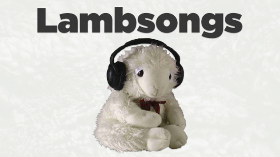 Toy lamb wearing headphones