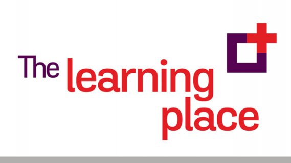 The learning place logo with a square and a plus sign in the corner of the square