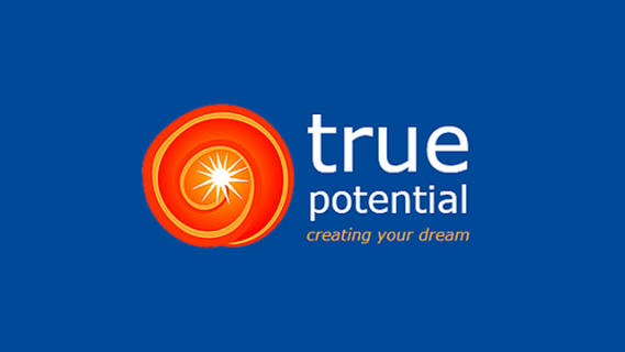 True potential - creating your dream logo with orange spiral with bright spot in the middle