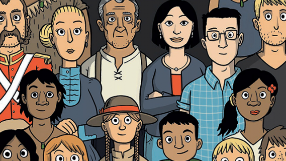 Drawing of a diverse group of New Zealanders.